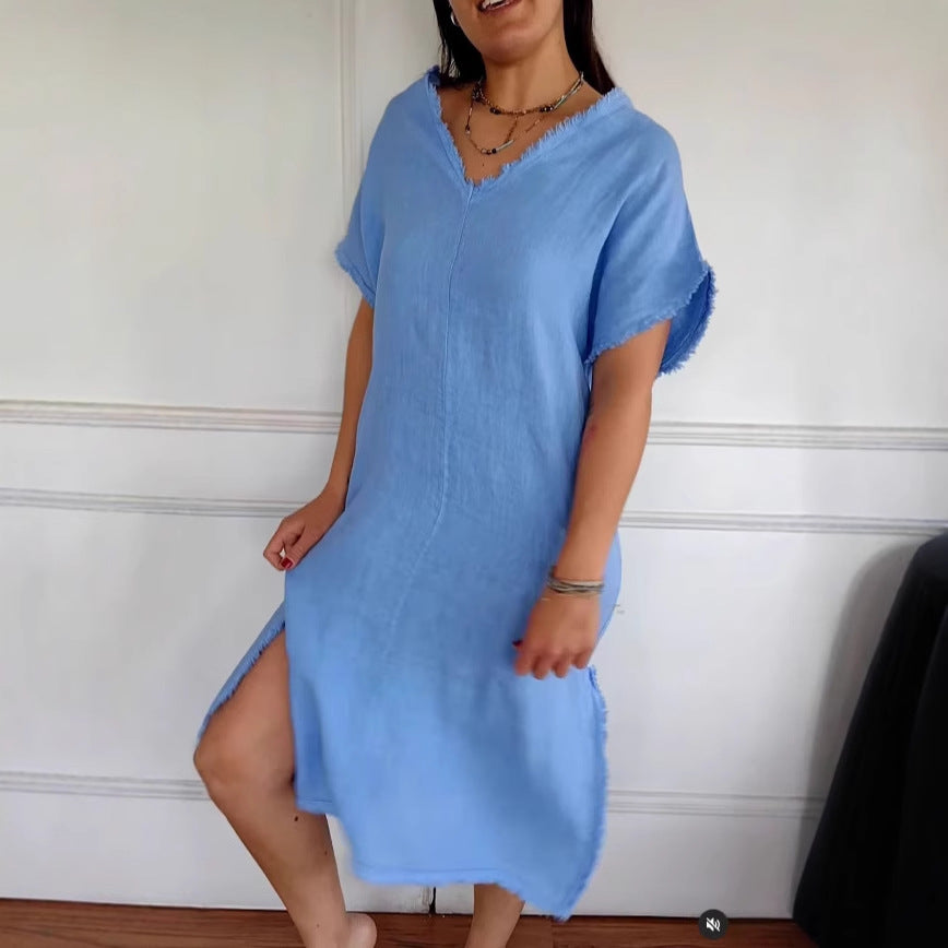Dame Elegant Linned Midi Kjole Stilla