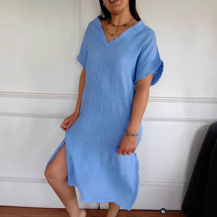Dame Elegant Linned Midi Kjole Stilla