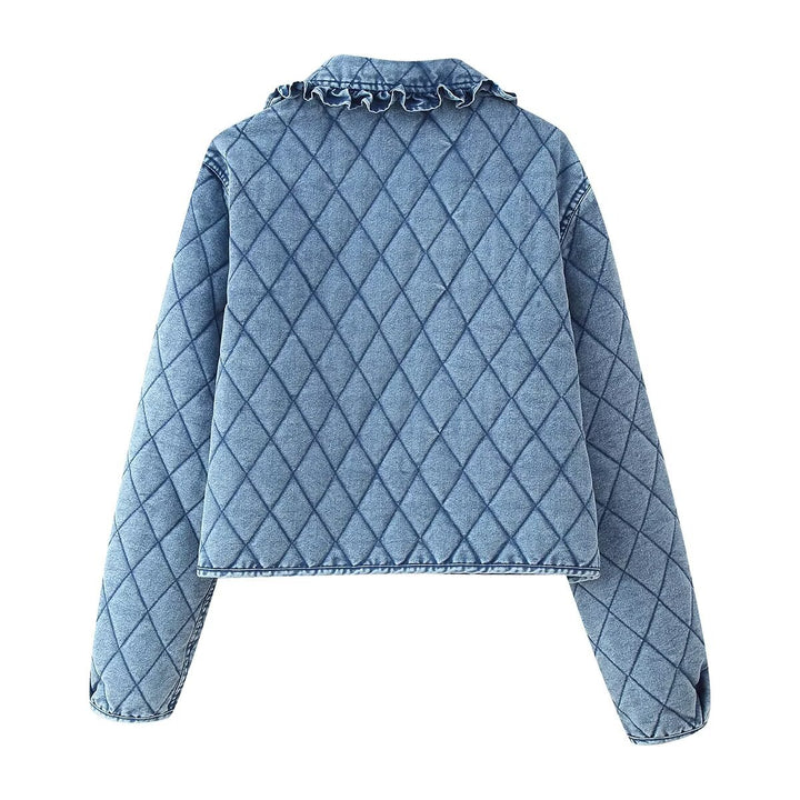 Dame quiltet Denim-jakke med frynset krave Stilla