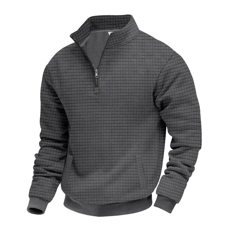 Herrer nan quilted halvzip sweater med kvadratisk vaffelstruktur og kængurulomme Skovae