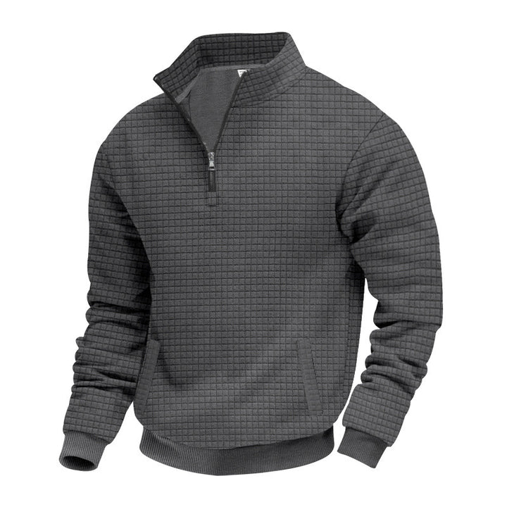 Herrer nan quilted halvzip sweater med kvadratisk vaffelstruktur og kængurulomme Skovae