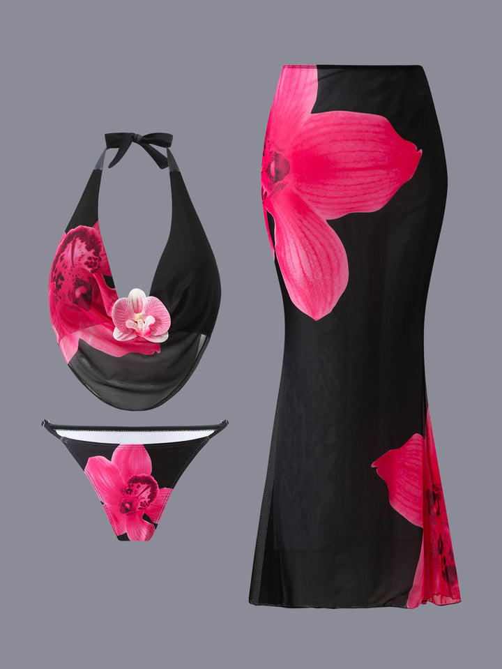 Dame Bikini-sæt med blomstret design og elegant indpakningstop Skovae