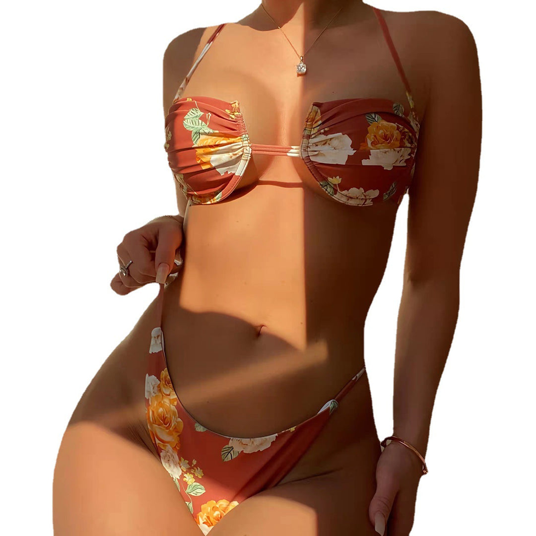 Dame Blomstermønster Bikini-Sæt med raffineret Volang-Design Stilla
