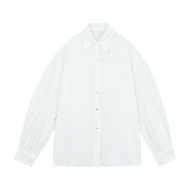 Dame Oversized Skjorte bluse i åndbart stof med stilfuld krave Stilla