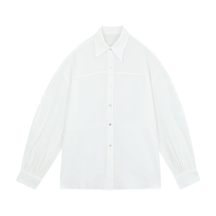 Dame Oversized Skjorte bluse i åndbart stof med stilfuld krave Stilla