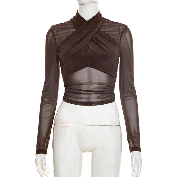 Damer Elegant wrapper top med transparent stof og lange ærmer Skovae