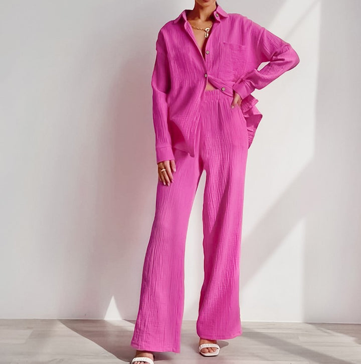 Dame let linnedragt sæt med oversized skjorte og løs pasform Stilla
