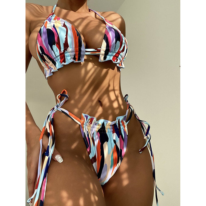 Dame triangel-bikini med dobbelt flæserdesign og justerbar bindebånd Skovae