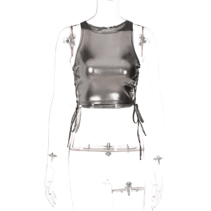 Dame højskåret crop-top med sidelokning og blank finish Stilla