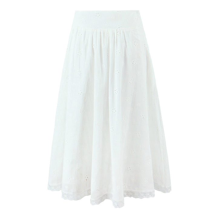 Dame Midi-nederdel med blomsterbroderier og blondeafslutninger Stilla