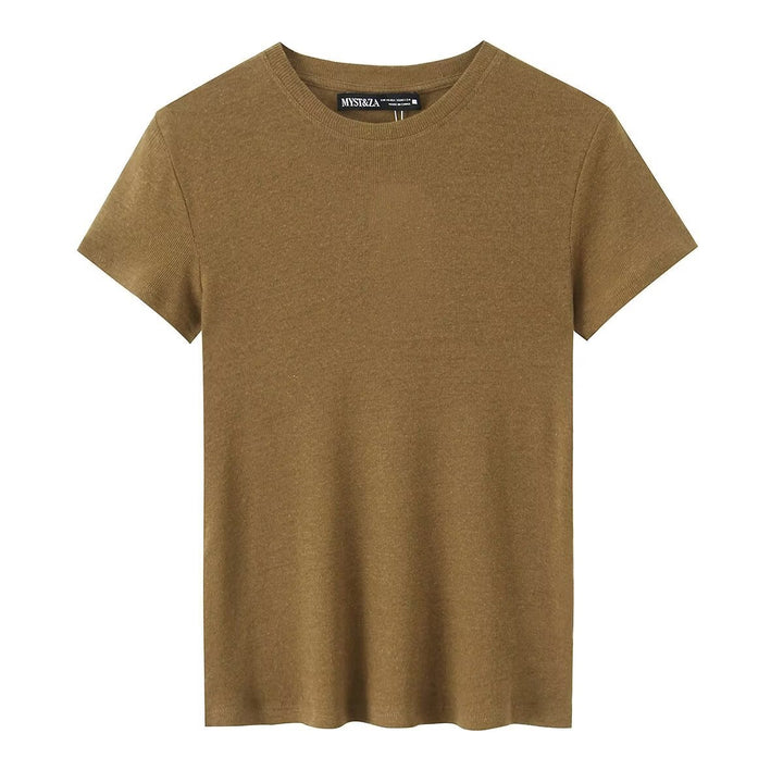 Dame fritids T-shirt lavet af økologisk certificeret bomuld med rund hals og komfortable pasform Skovae