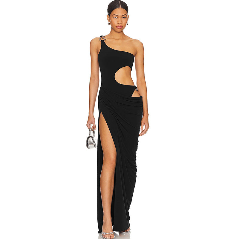 Dame Cut-Out Maxikjole med asymmetrisk design Stilla