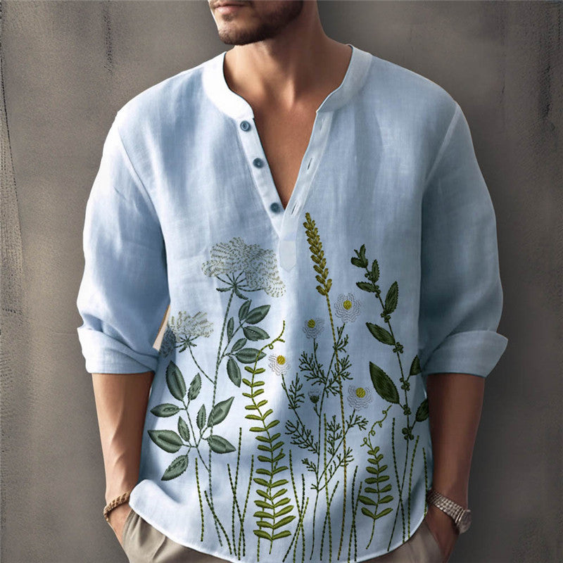 Herrer Elegant Blomst Broderet Skjorte Stilla