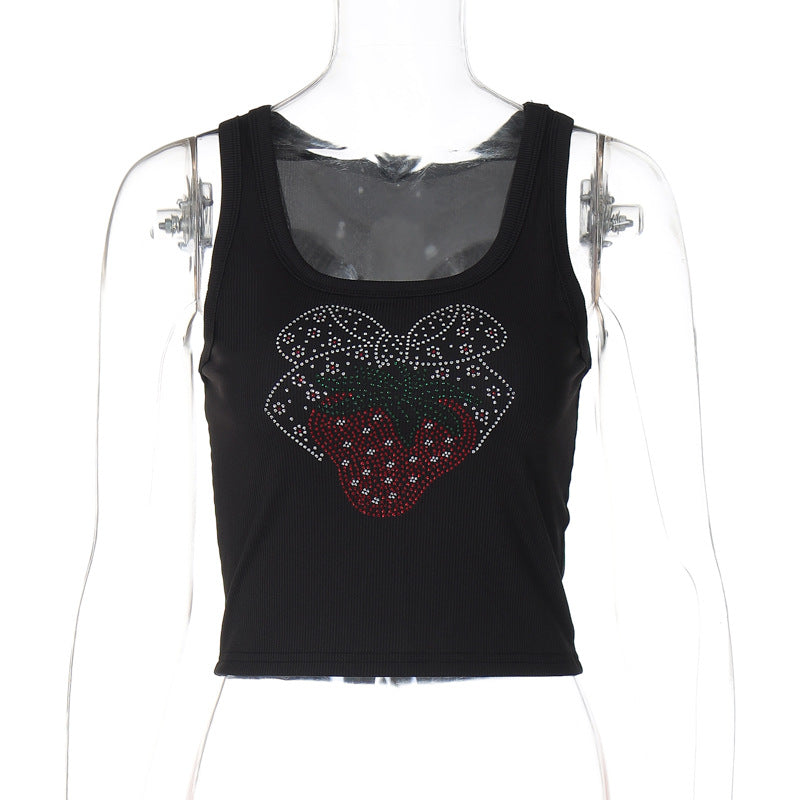 Dame Crop-Top med strass-applikation og feminin design Stilla