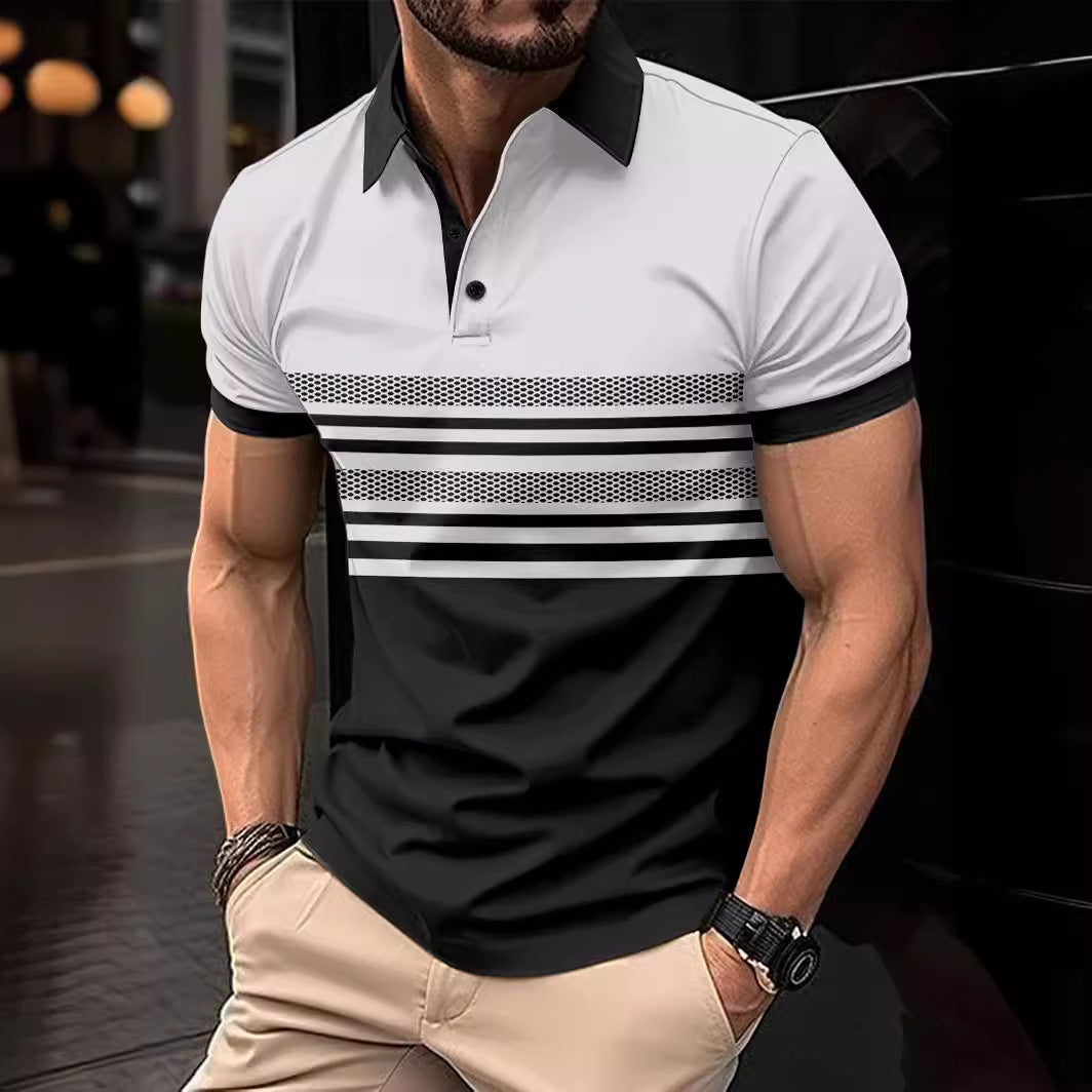 Herrer kortærmet polo-shirt med høj kvalitets stribedesign og åndbare egenskaber Stilla