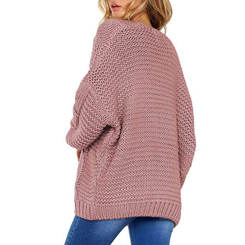 Kvinders chunky strikket cardigan med elegant kabelmønster og løs pasform Stilla