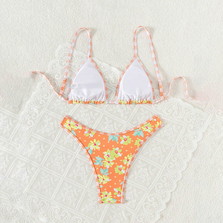 Dame triangel-bikini med blomsterafstand og justerbare stropper Skovae