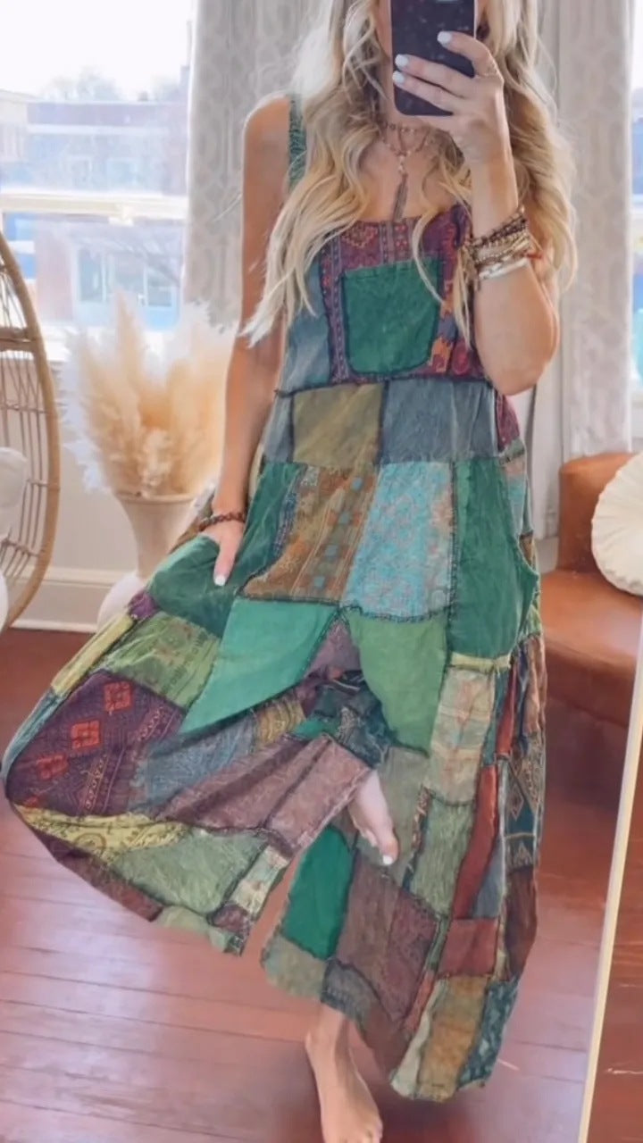 Femme Patchwork Bohemian Maxi Kjole Stilla