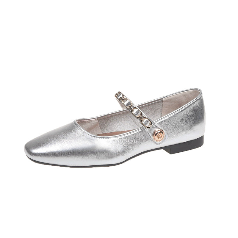 Dame Elegant Spids-Tå-Mary Jane Ballerinaer med dekorativ rem Stilla