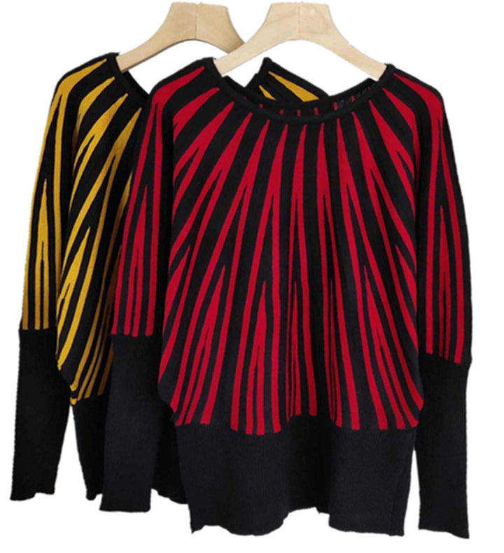 Dame Designer Strik Sweater med Asymmetrisk Linjemønster Stilla