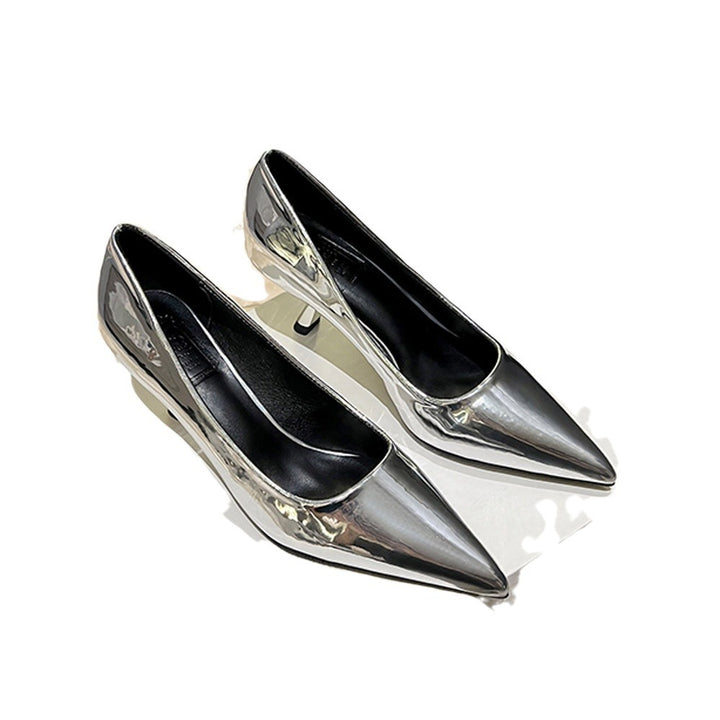 Dame spidse højhælede pumps med skinnende metallic-overflade Stilla