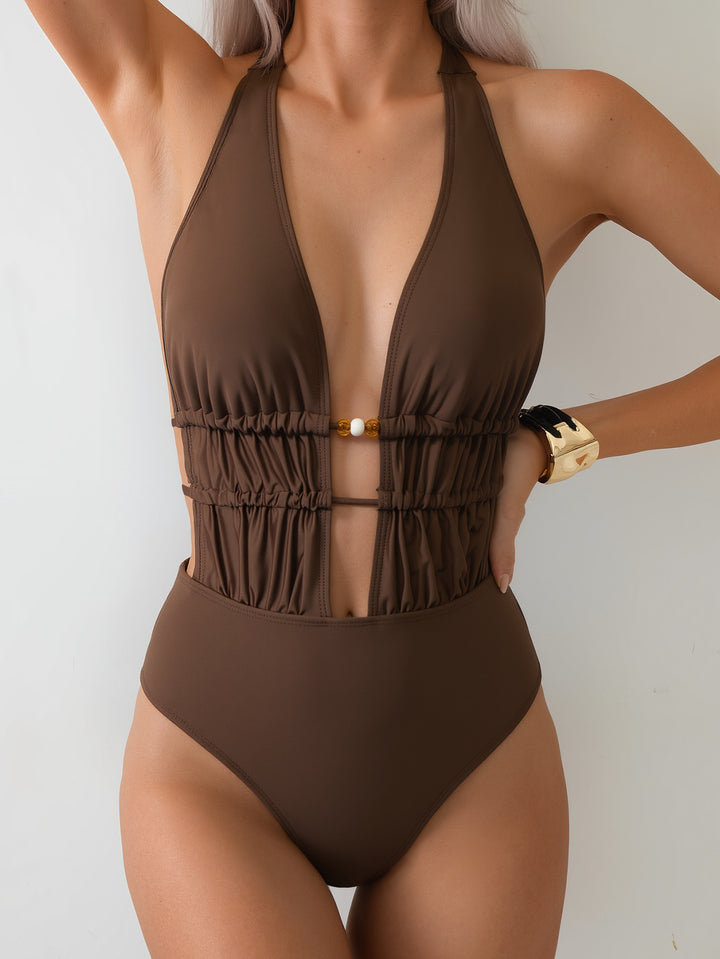 Dame Elegant Monokini med dyb V-udskæring og raffinerede detaljer Skovae