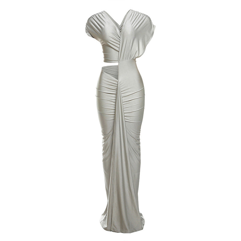 Dame maxikjole med asymmetrisk cut-outs og raffinerede draperinger Stilla