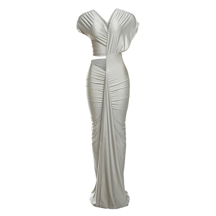 Dame maxikjole med asymmetrisk cut-outs og raffinerede draperinger Stilla