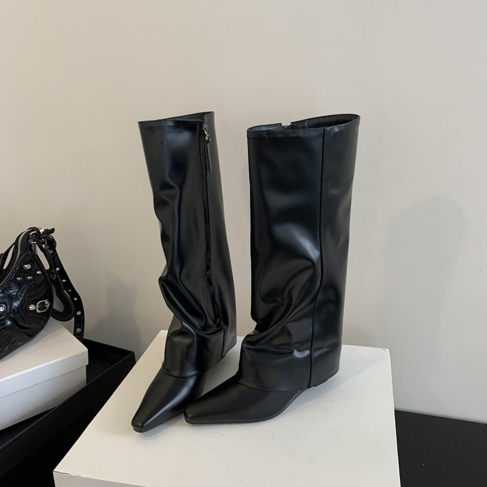 Dame High Fashion støvler med spidse tæer og elegant blokhæl Stilla