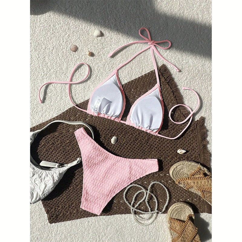Dame Triangel-Bikini med justerbare stropper og struktureret tekstur Skovae