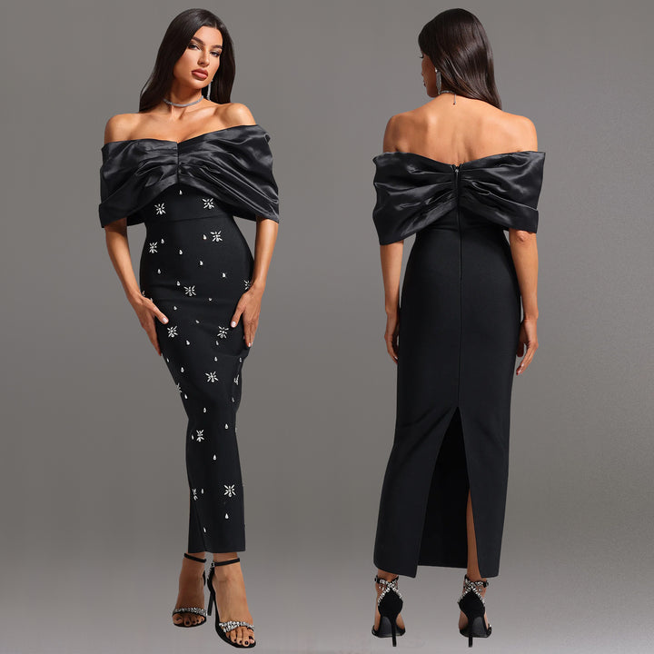 Dame Elegant Maxikjole med Off-Shoulder-design og glitrende dekorationer Stilla