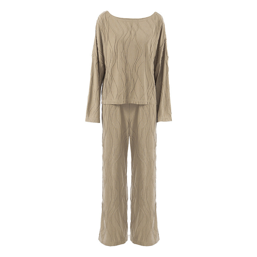 Dame trendy loungewear-sæt med struktureret overdel og behagelige bukser Stilla