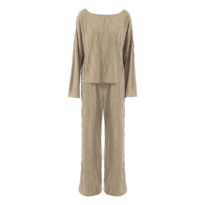 Dame trendy loungewear-sæt med struktureret overdel og behagelige bukser Stilla