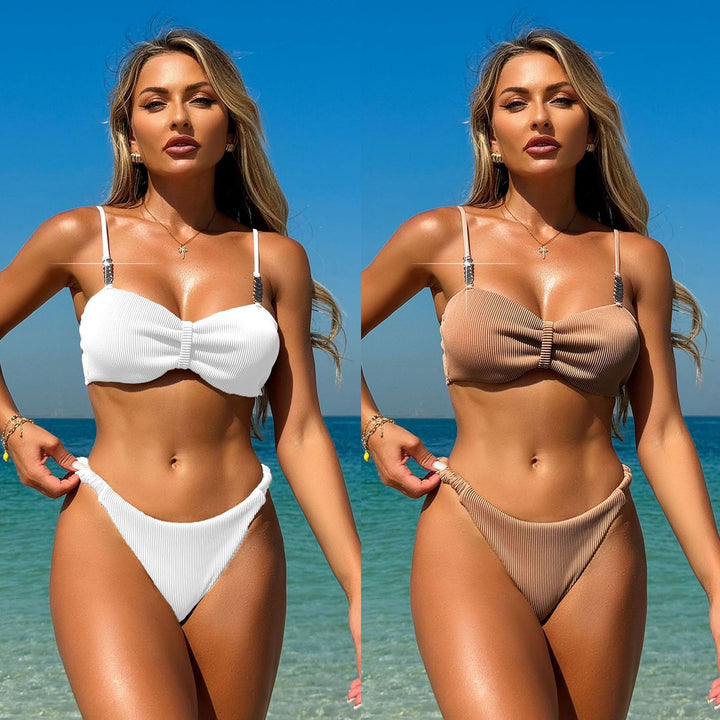 Dame Rib-optik bikini med rynket top Skovae
