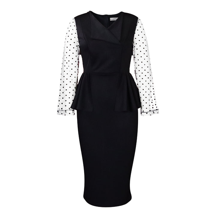 Dame elegant Peplum-kjole med moderne prikkemønsterærmer Stilla