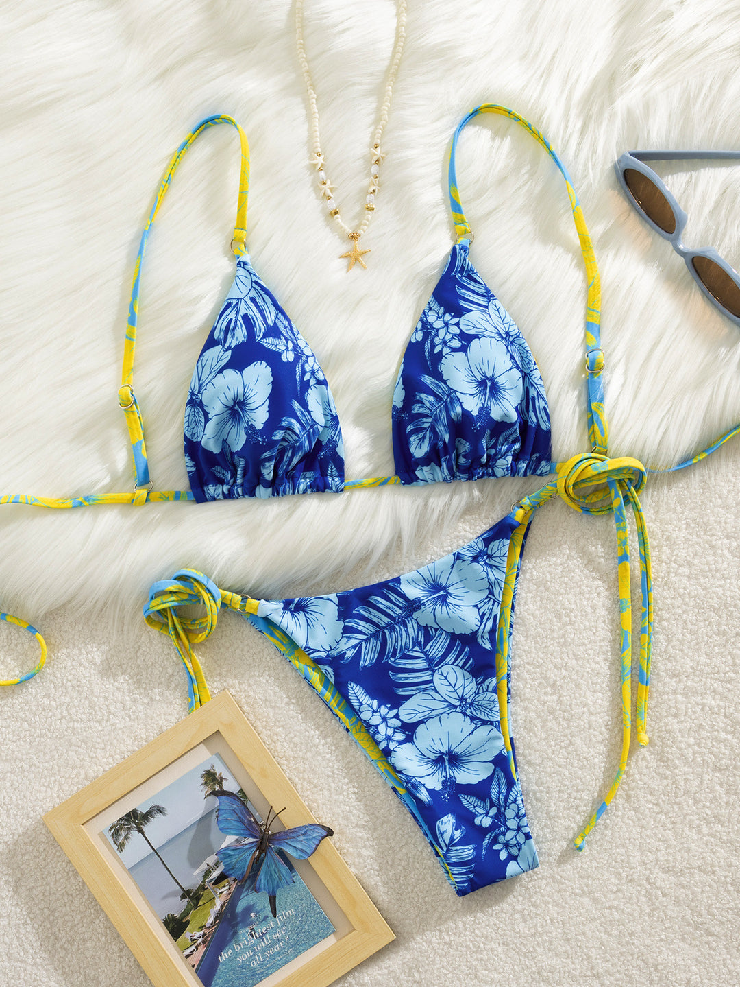Dame triangel-bikini med blomsterdesign Skovae