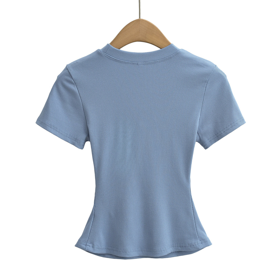 Dame kropsnær kortærmet T-shirt med fint ribmønster og rund halsudskæring Stilla