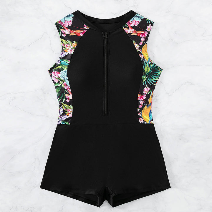 Dame Sporty Kortærmet Badedragt med Blomsterdesign Skovae