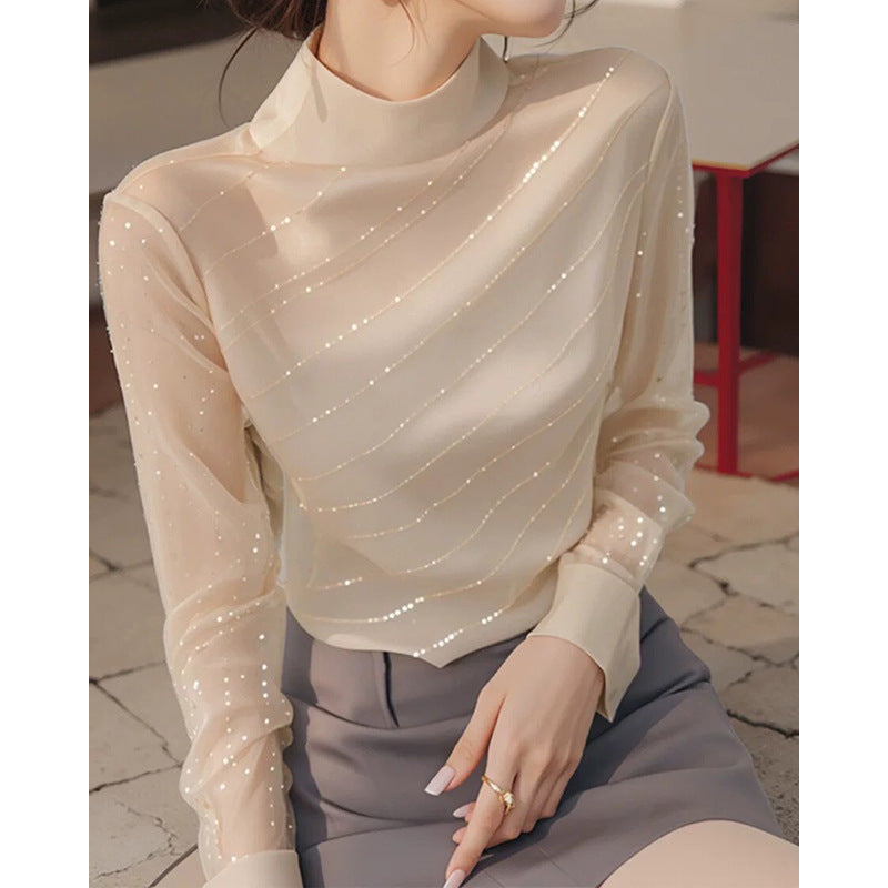 Dame Festlig Bluse med elegante gennemsigtige Ærmer Stilla