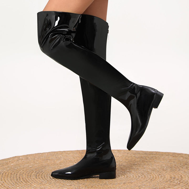 Femme Over-the-Knee Skinnende Flade Støvler Stilla