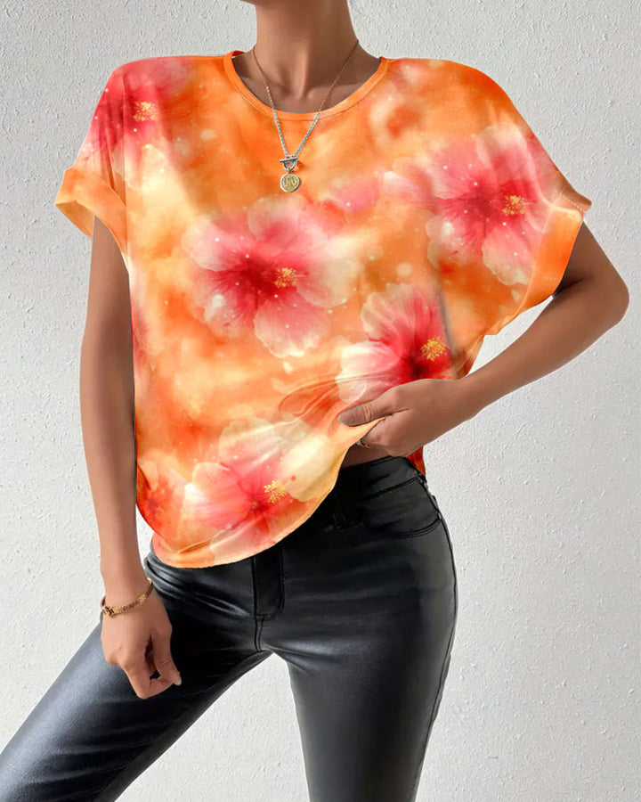 Dame fritidstrøje med blomstret design og elastiske ærmer Stilla