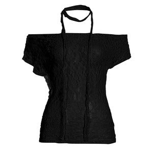 Dame spids-top med off-shoulder design og elegant snøring Skovae