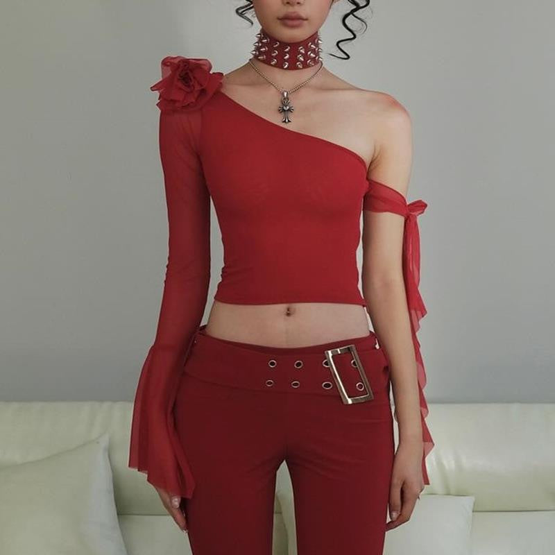Damer Off-Shoulder Overtøj med transparente ærmer og dekorative accenter Skovae
