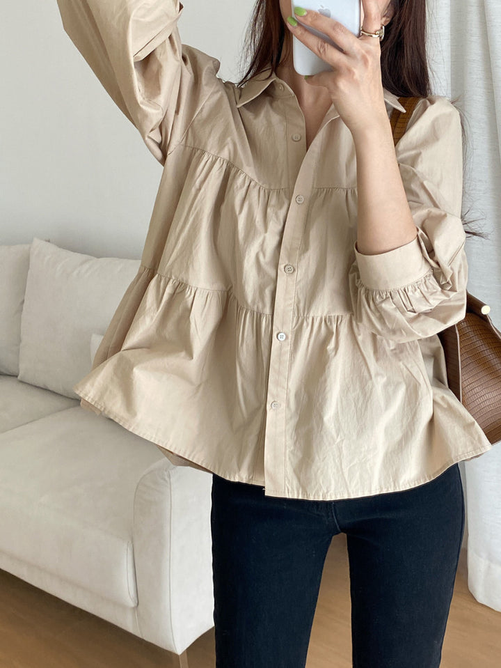 Dame elegant lagdelt knapliste bluse Stilla