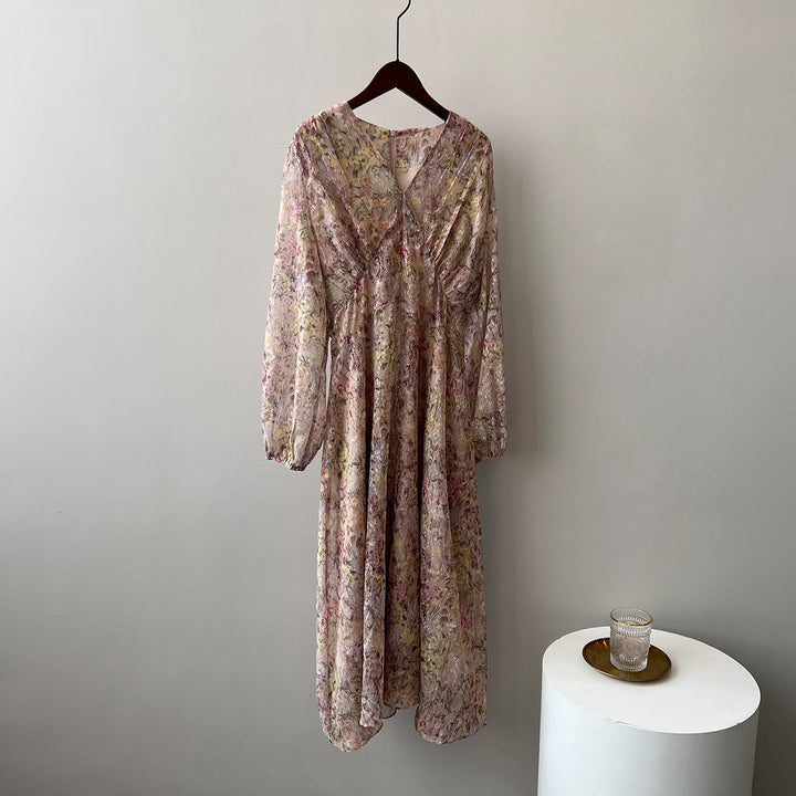 Dame elegant Maxikjole med florale mønstre og rynker Stilla