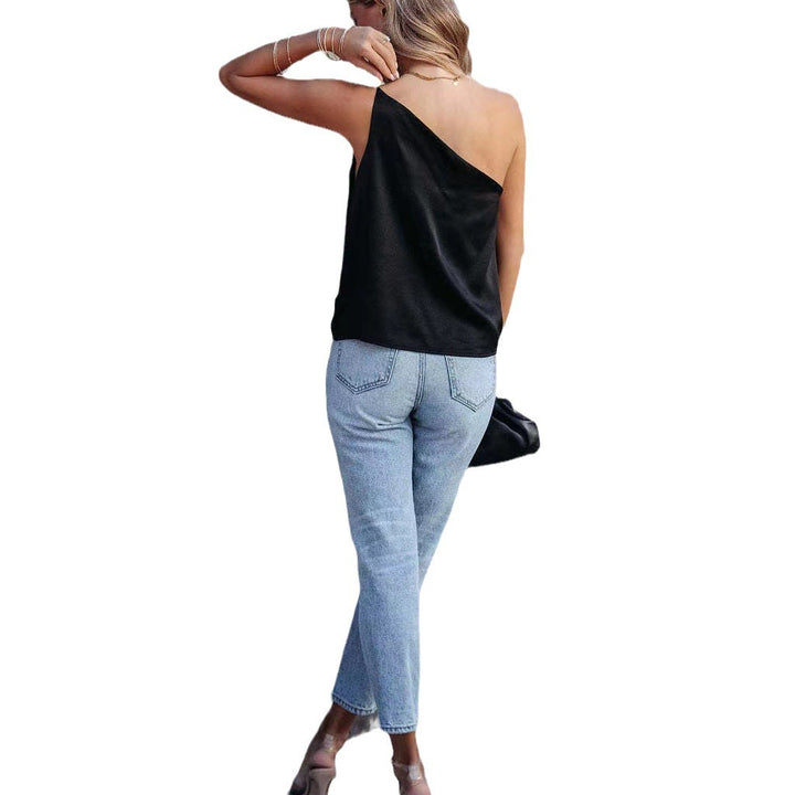 Dame Elegant off-shoulder satin top med asymmetrisk snit Skovae