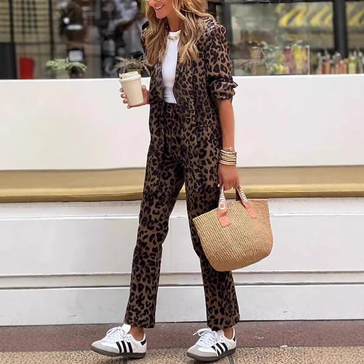 Dame Elegant Animal-Print Jumpsuit med talje Stilla
