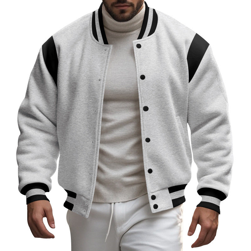 Herren nan College-baseballjakke med trykknaplukning, ribbet krave og kontrasterende skulderstykker Skovae