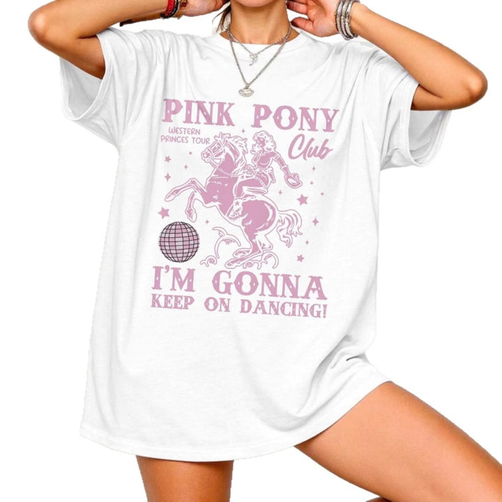 Dame Oversized T-Shirt med kreativ heste- og dansemotiv Skovae