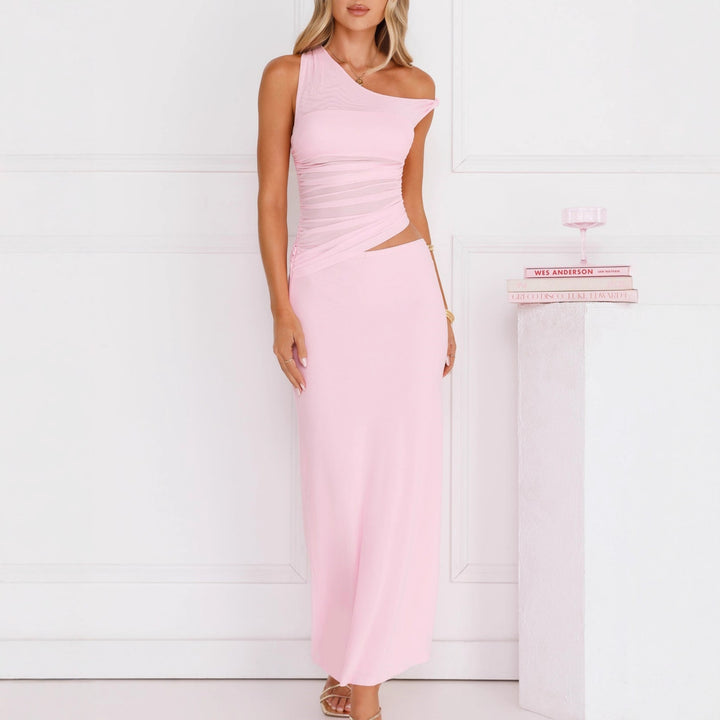 Dame Elegante Vavnedress med asymmetrisk design og rynkning Skovae